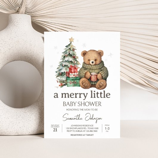 Winter Teddy Bear Baby shower Kaart