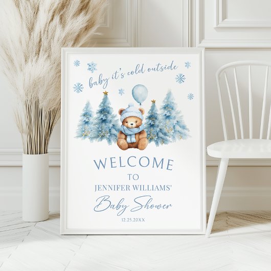 Winter Teddy Bear Baby shower Welkomstbord Poster