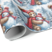 Winter Teddy Bear en Sneeuwman Cadeaupapier (Rol Hoek)