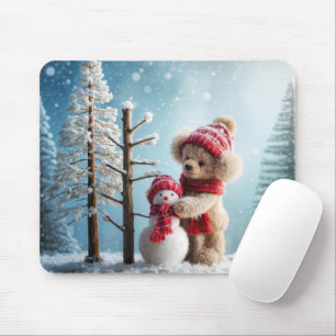 Winter Teddy Bear en Sneeuwman Muismat