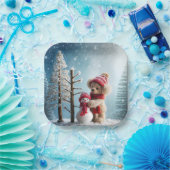 Winter Teddy Bear en Sneeuwman Papieren Bordje (Feest)