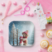Winter Teddy Bear en Sneeuwman Papieren Bordje (Feest)