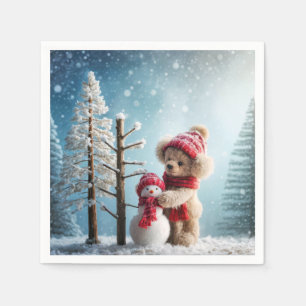 Winter Teddy Bear en Sneeuwman Servet