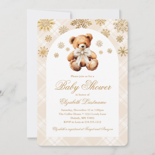 Winter Teddy Bear Holiday Baby Shower Kaart (Voorkant)