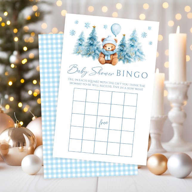Winter Teddy Bear Pine Tree Baby shower Game Bingo (Creator heeft geüpload)