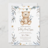 Winter Teddy Bear Snowflake Baby shower Kaart (Voorkant)