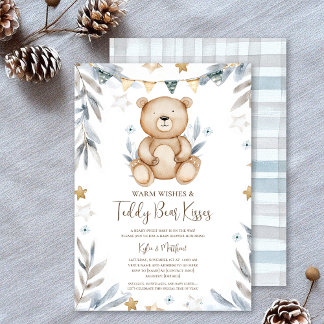 Winter Teddy Bear Snowflake Baby shower Kaart
