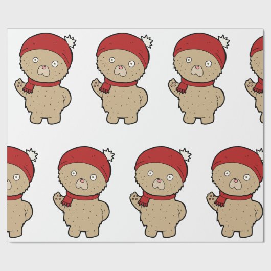 Winter Teddy Bear Wrapping Paper Cadeaupapier (Vlak)