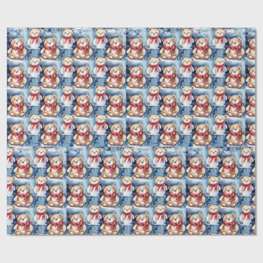 Winter Teddy Bears Cadeaupapier (Vlak)