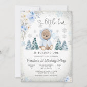 Winter Teddybeer 1e verjaardagsuitnodiging Kaart (Voorkant)