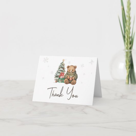 Winter Teddybeer Baby shower Bedankkaart (Voorkant)