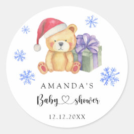 Winter teddybeer Baby shower Ronde Sticker