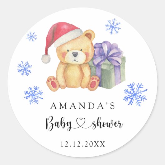 Winter teddybeer Baby shower Ronde Sticker (Voorkant)