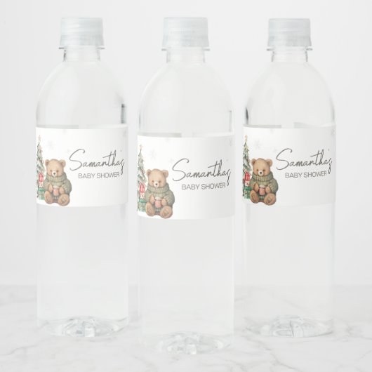 Winter Teddybeer Baby shower Waterfles Etiket (Flessen)