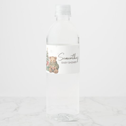 Winter Teddybeer Baby shower Waterfles Etiket (Voorkant)