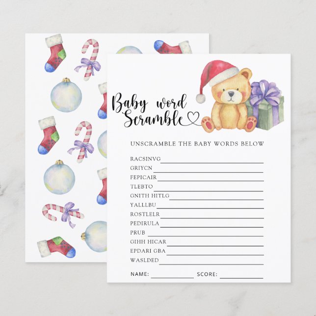 Winter teddybeer - Baby Word Scramble Game (Voorkant / Achterkant)