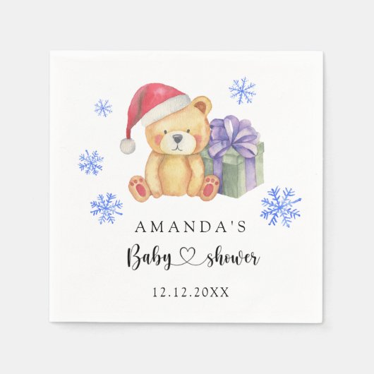 Winter teddybeer babyborrel servet (Voorkant)