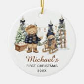 Winter Teddybeer Baby's Eerste Kerstmis Keramisch Ornament (Voorkant)
