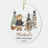 Winter Teddybeer Baby's Eerste Kerstmis Keramisch Ornament (Links)