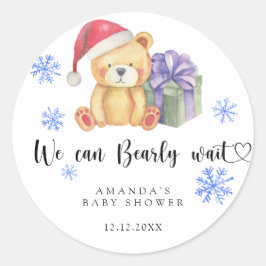 Winter teddybeer babyshower ronde sticker
