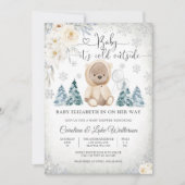 Winter Teddybeer Babyshower Uitnodiging (Voorkant)