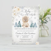 Winter Teddybeer Babyshower Uitnodiging (Staand voorkant)