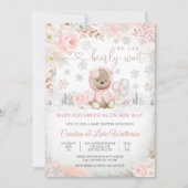 Winter Teddybeer Babyshower Uitnodiging (Voorkant)