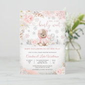Winter Teddybeer Babyshower Uitnodiging (Staand voorkant)