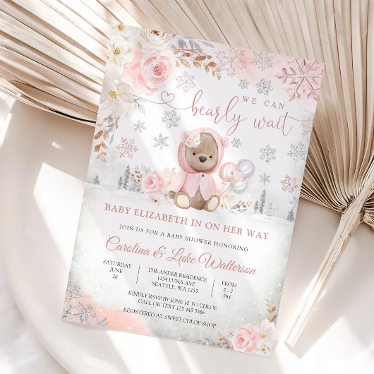 Winter Teddybeer Babyshower Uitnodiging
