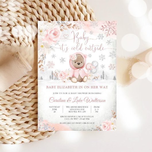 Winter Teddybeer Babyshower Uitnodiging