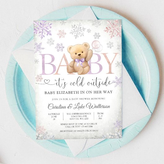 Winter Teddybeer Babyshower Uitnodiging