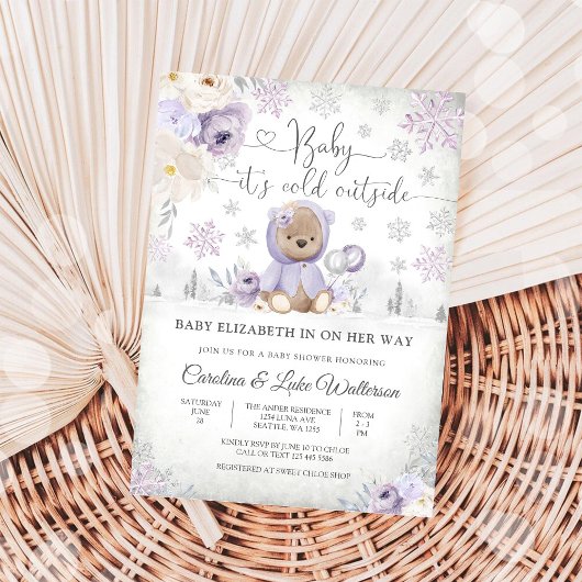 Winter Teddybeer Babyshower Uitnodiging
