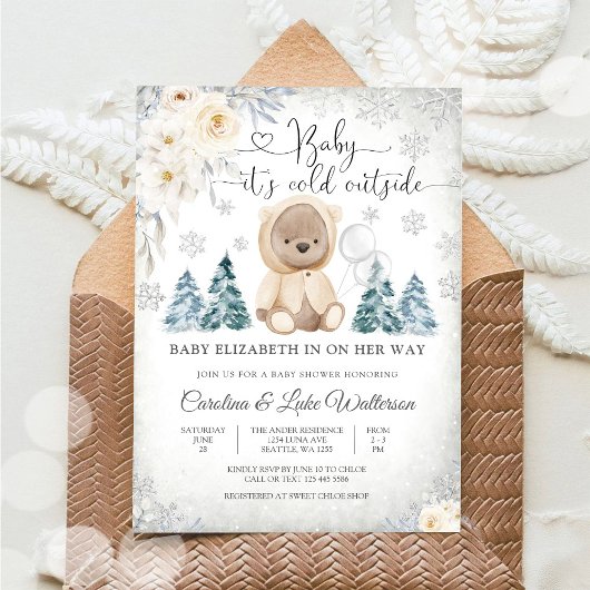 Winter Teddybeer Babyshower Uitnodiging