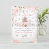 Winter Teddybeer Babyshower Uitnodiging (Staand voorkant)
