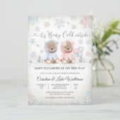 Winter Teddybeer Babyshower Uitnodiging (Staand voorkant)