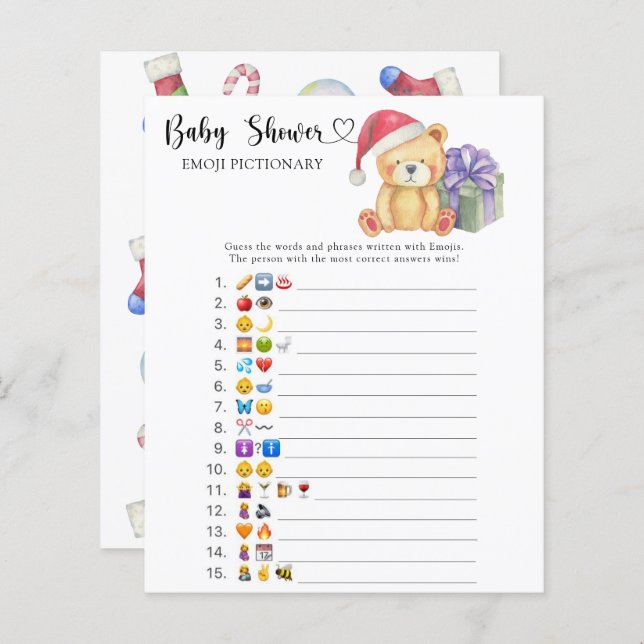 Winter teddybeer - emoji pictionary spel (Voorkant / Achterkant)