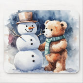 Winter Teddybeer en sneeuwman Muismat (Voorkant)