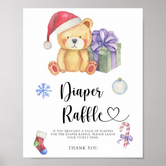 Winter teddybeer - luier loterij poster (Voorkant)