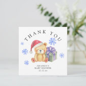 Winter teddybeer met kerstcadeau - dank je kaart (Staand voorkant)