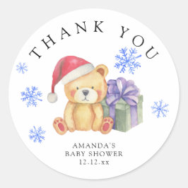 Winter teddybeer met kerstcadeau - dank je ronde sticker