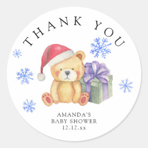 Winter teddybeer met kerstcadeau - dank je ronde sticker