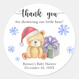 Winter teddybeer met kerstcadeau dank je ronde sticker