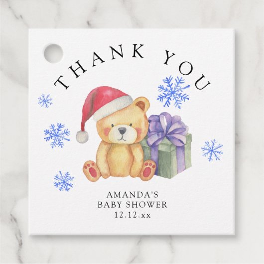 Winter teddybeer met xmas cadeau - dank u bedankjes labels (Voorkant)