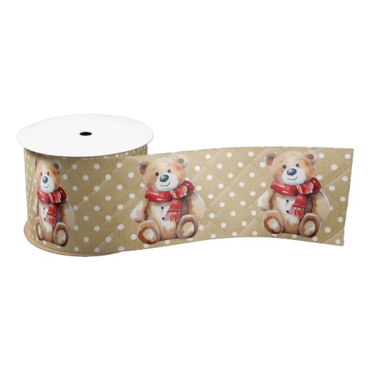 Winter teddybeer op polka dots satijnen lint (Spoel)