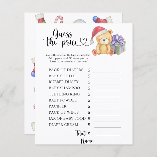 Winter teddybeer - Raad de prijs! Spel (Voorkant / Achterkant)