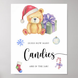 Winter Teddybeer - raad hoeveel snoepjes Poster