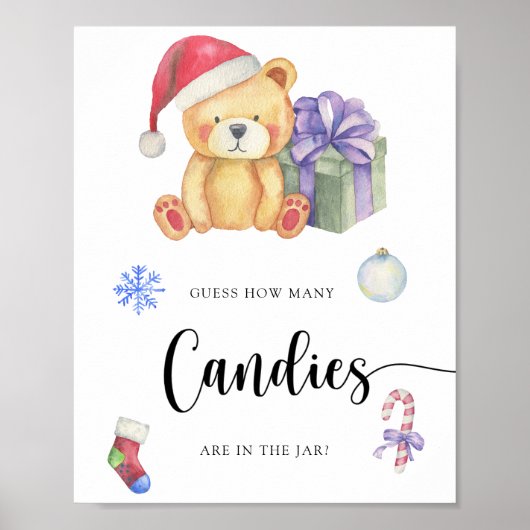 Winter Teddybeer - raad hoeveel snoepjes Poster (Voorkant)