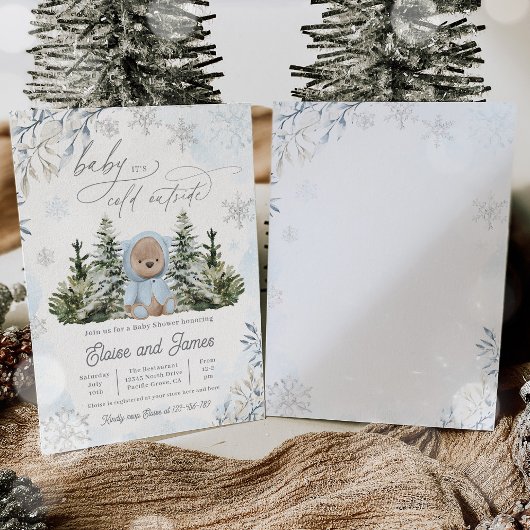 Winter Teddybeer Sneeuwvlokken Blue Boy Baby showe Kaart