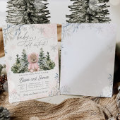 Winter Teddybeer sneeuwvlokken roze meisje Baby sh Kaart