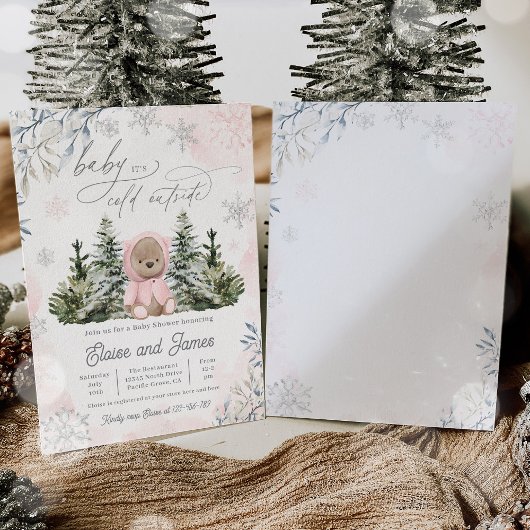 Winter Teddybeer sneeuwvlokken roze meisje Baby sh Kaart